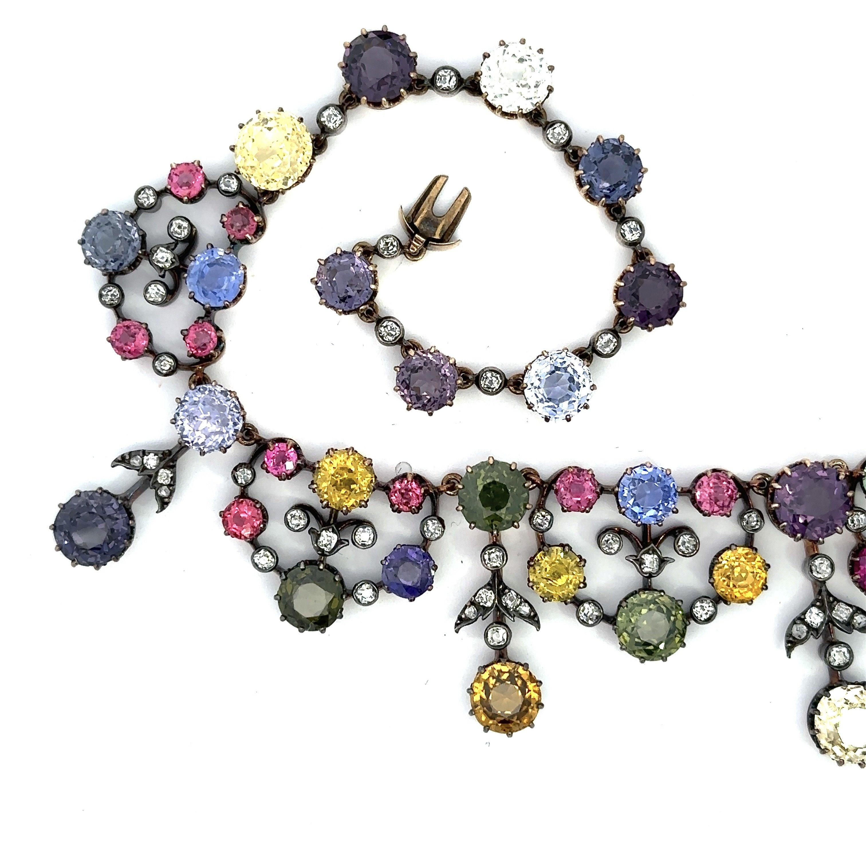 85.70CT Natural Untreated Gemstone and Diamond Antique Victorian Necklace 10