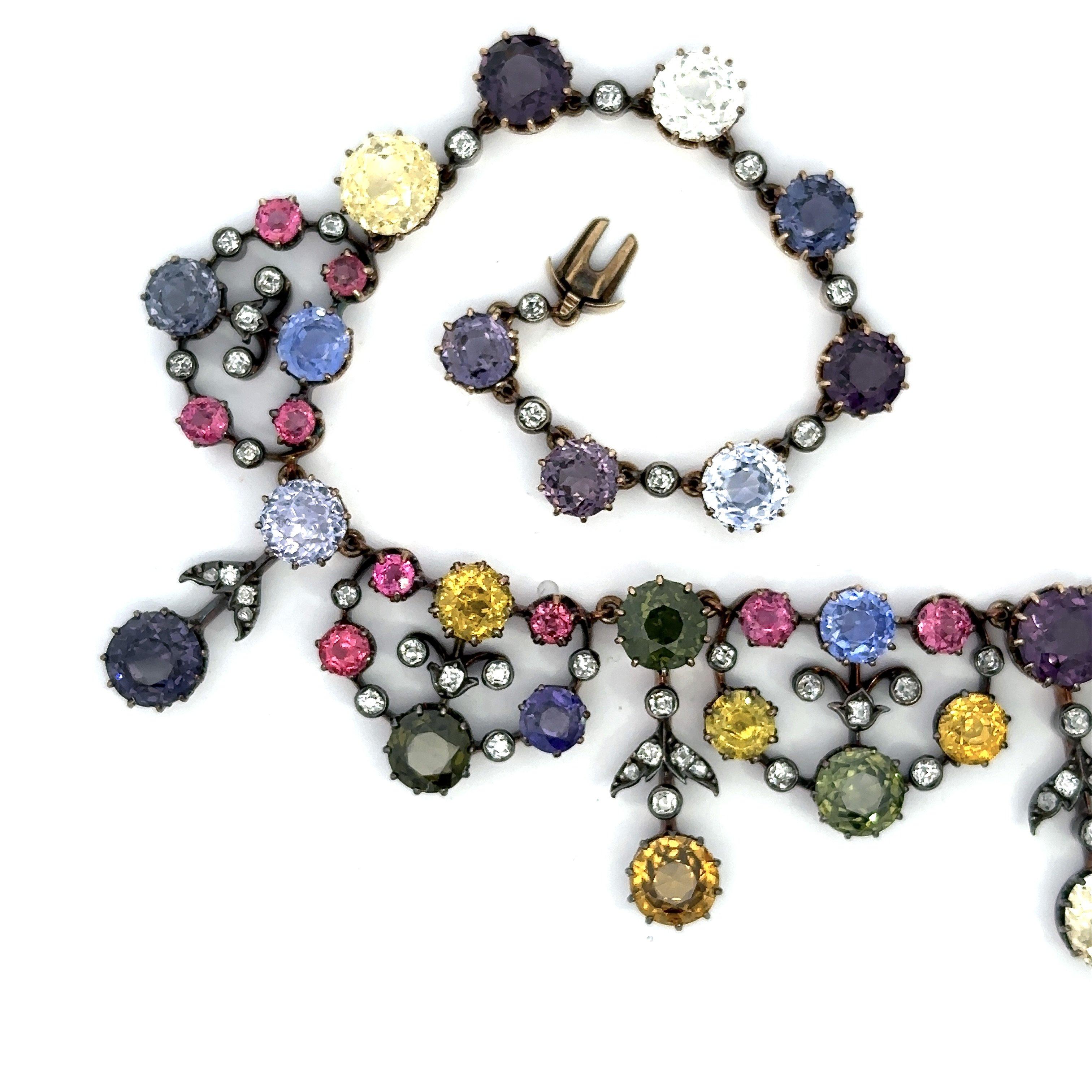 85.70CT Natural Untreated Gemstone and Diamond Antique Victorian Necklace 12