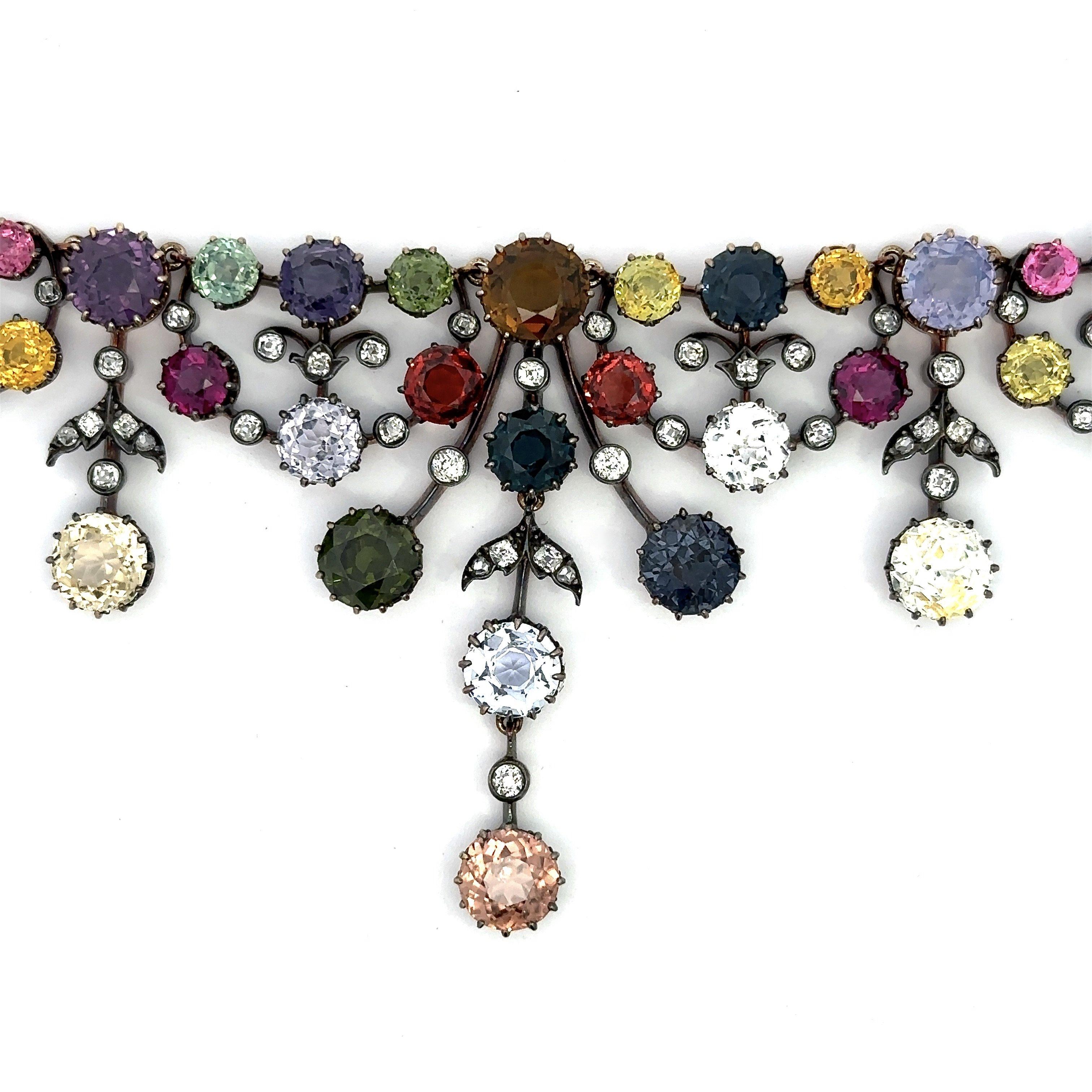 85.70CT Natural Untreated Gemstone and Diamond Antique Victorian Necklace 13