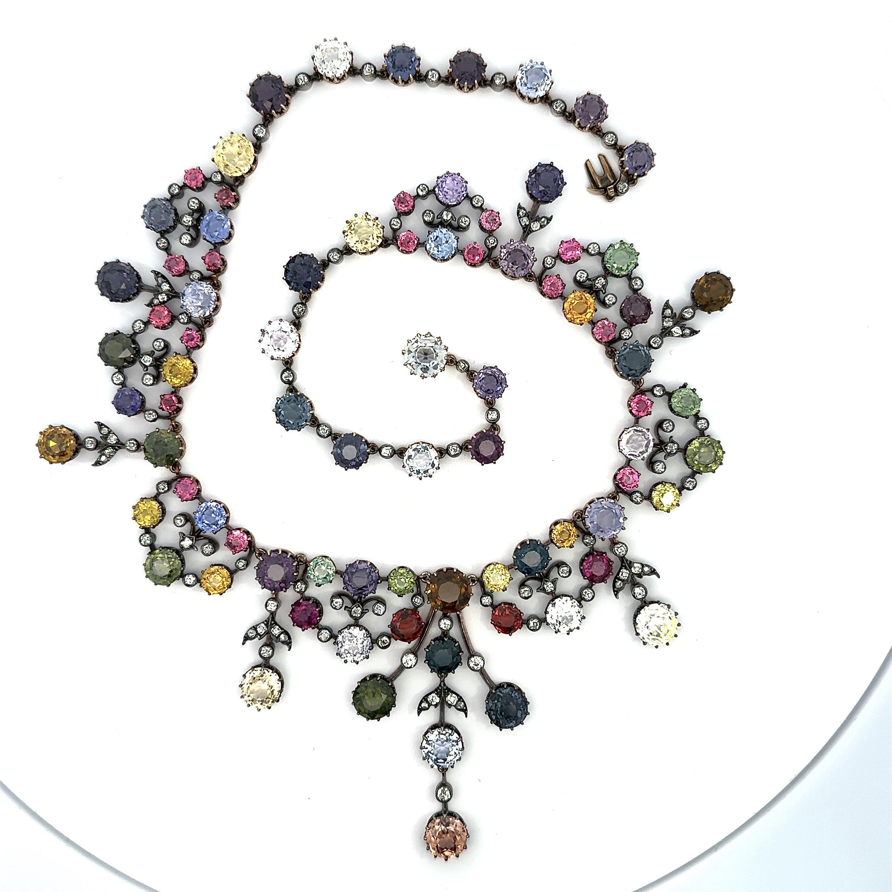 85.70CT Natural Untreated Gemstone and Diamond Antique Victorian Necklace 14