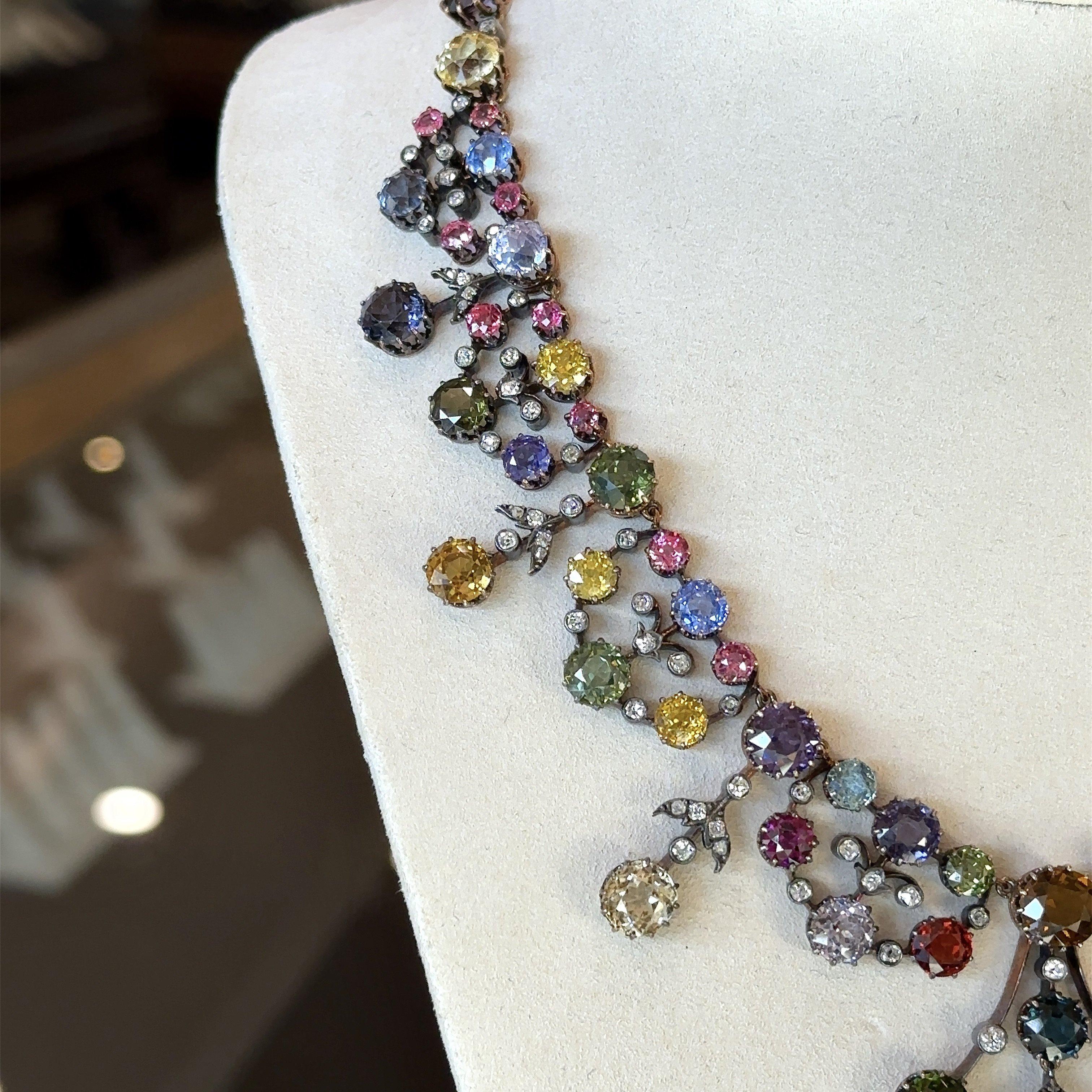 Women's or Men's 85.70CT Natural Untreated Gemstone and Diamond Antique Victorian Necklace