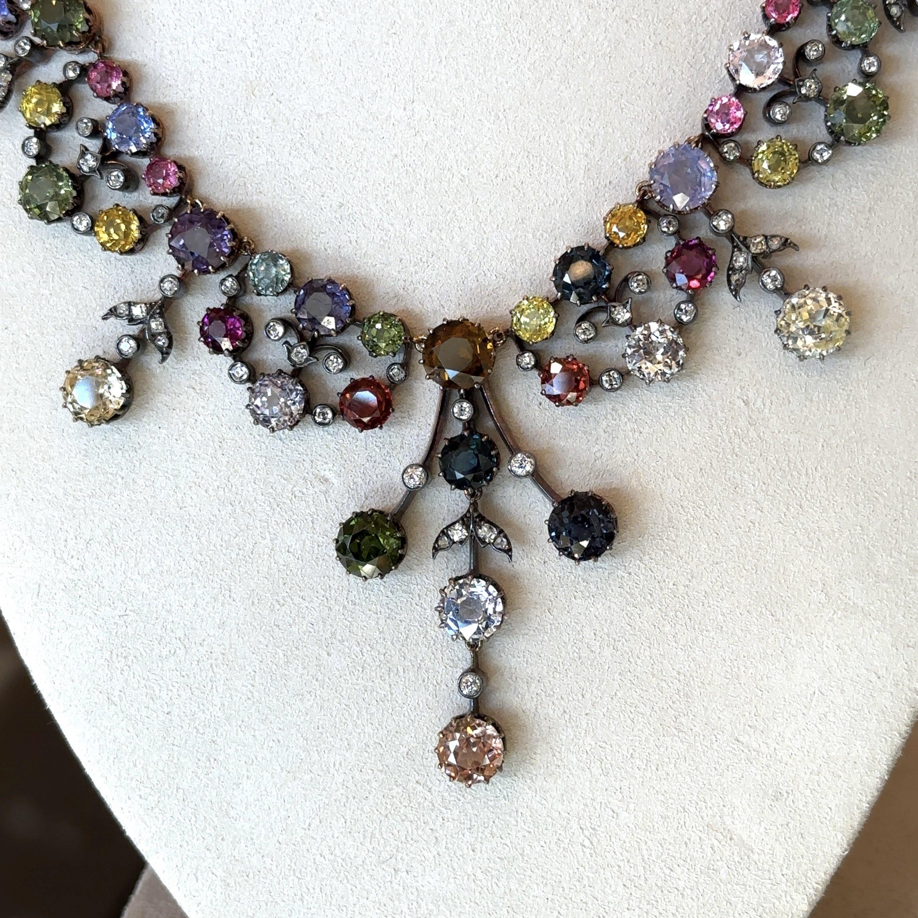 85.70CT Natural Untreated Gemstone and Diamond Antique Victorian Necklace 1
