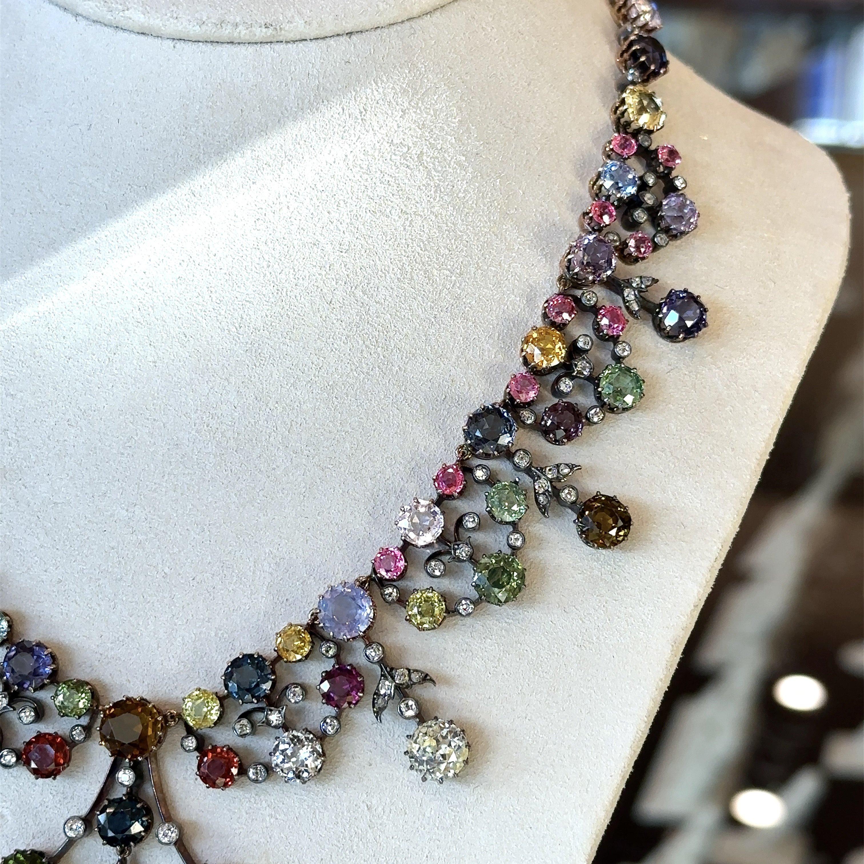 85.70CT Natural Untreated Gemstone and Diamond Antique Victorian Necklace 2