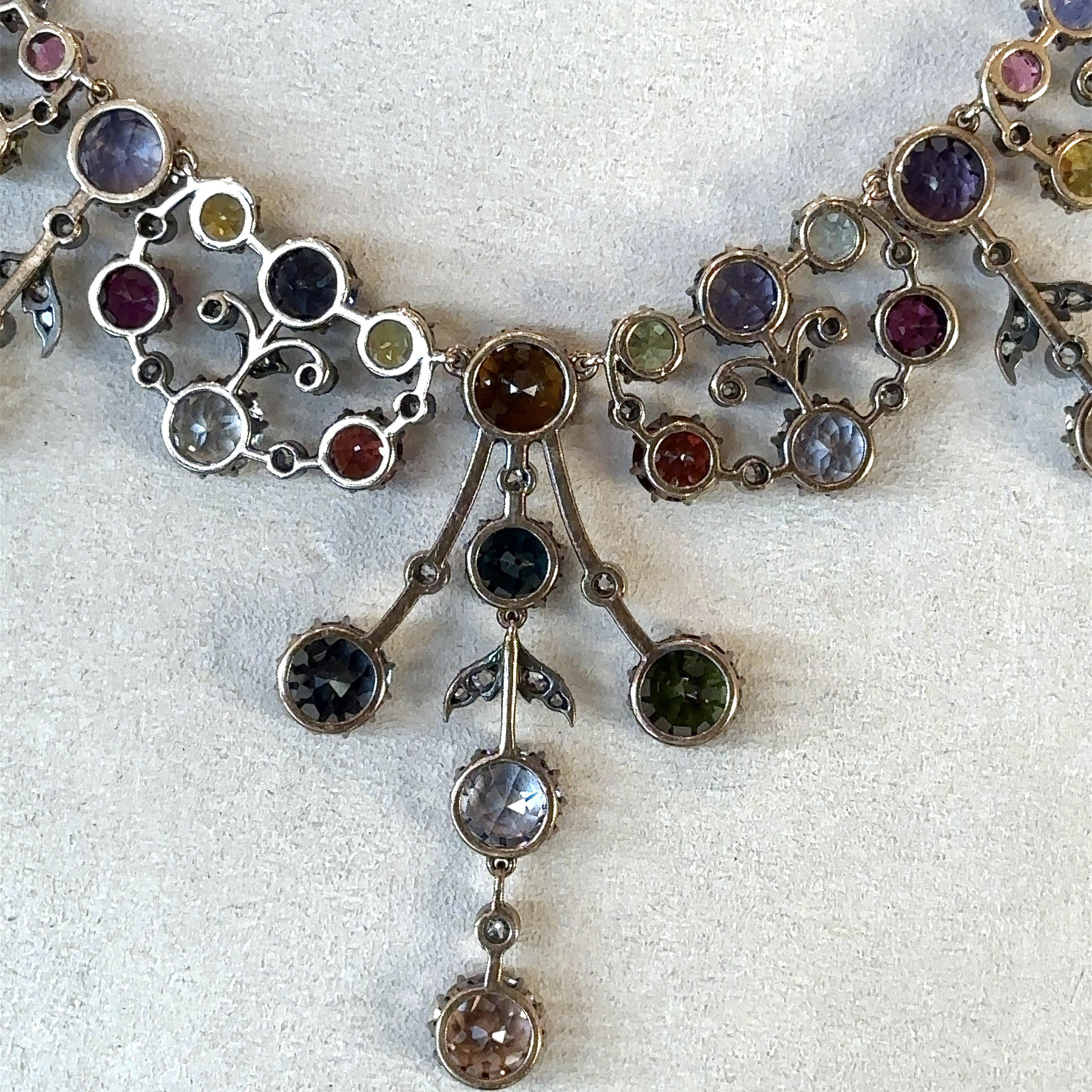 85.70CT Natural Untreated Gemstone and Diamond Antique Victorian Necklace 3