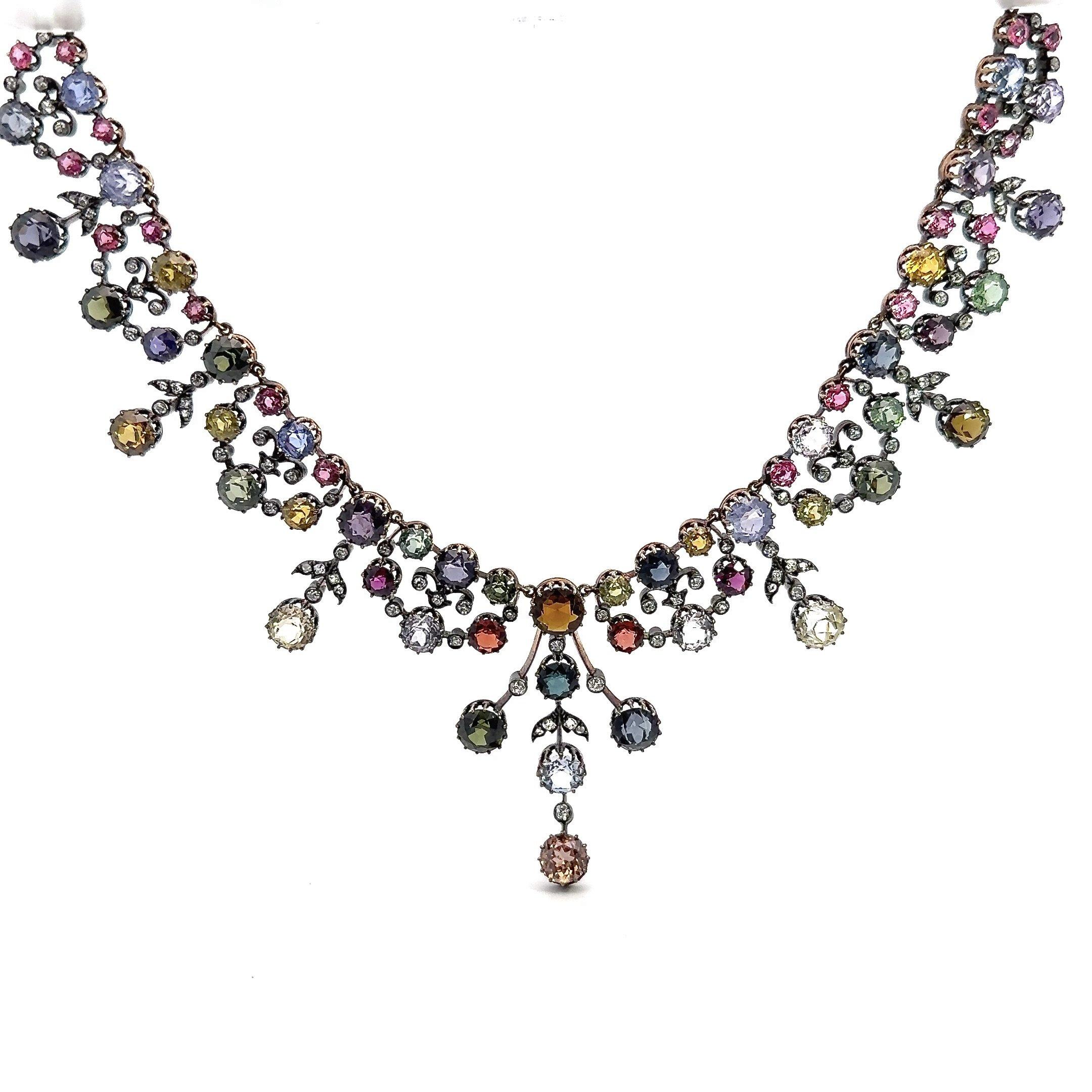 85.70CT Natural Untreated Gemstone and Diamond Antique Victorian Necklace 4