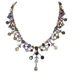 85.70CT Natural Untreated Gemstone and Diamond Antique Victorian Necklace