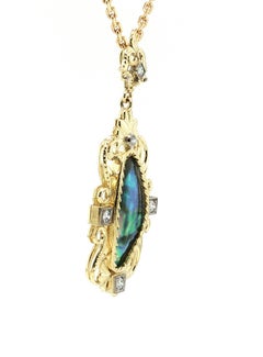 8.58 Carat Natural Abalone Pearl and Diamond Handmade Pendant in 18k Yellow Gold