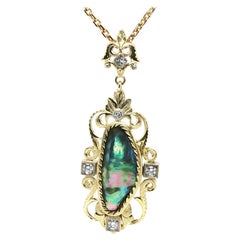 8.58 Carat Natural Abalone Pearl and Diamond Handmade Pendant in 18k Yellow Gold