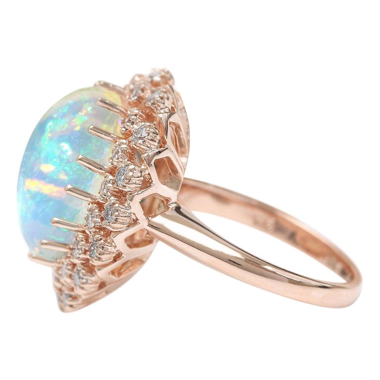 8.58 Carat Natural Opal 18 Karat Solid Rose Gold Diamond Ring For Sale ...
