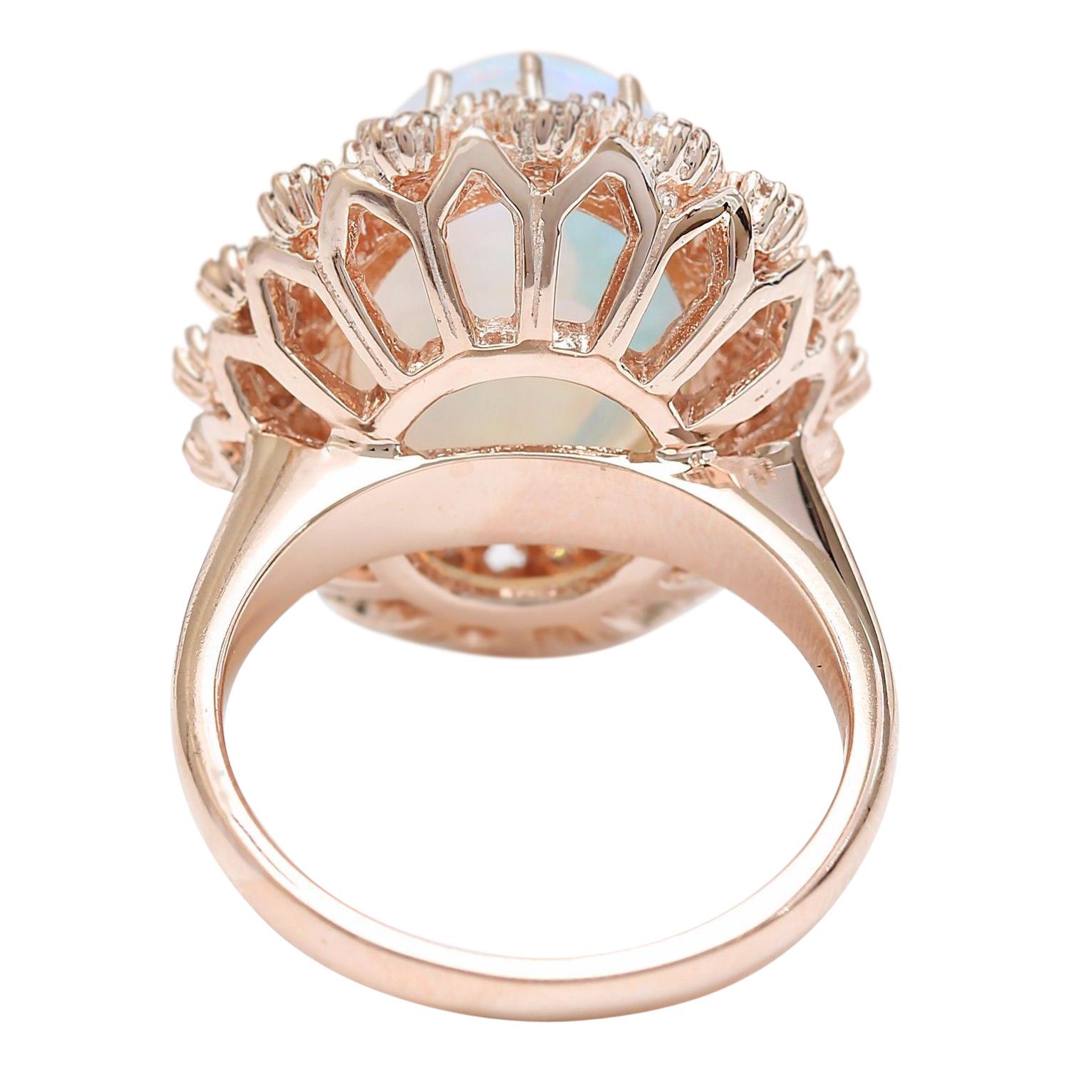 Oval Cut Natural Opal 14 Karat Solid Rose Gold Diamond Ring For Sale