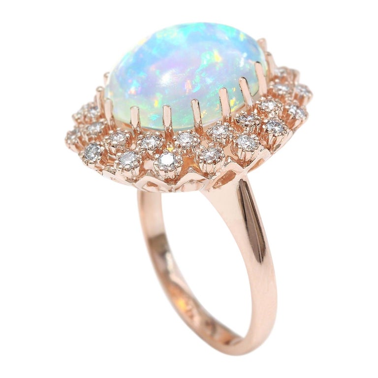 8.58 Carat Natural Opal 18 Karat Solid Rose Gold Diamond Ring For Sale ...