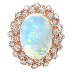Natural Opal 14 Karat Solid Rose Gold Diamond Ring