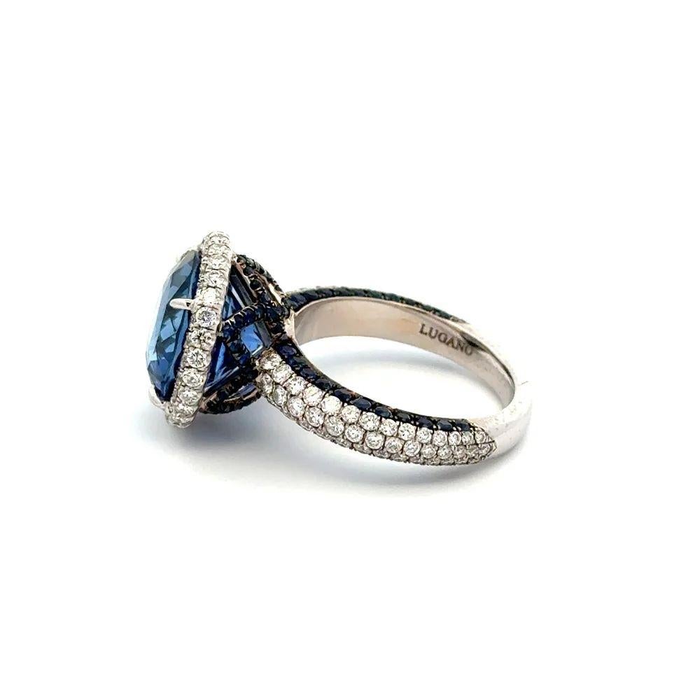 8.58 Carat Sapphire and RBC Diamond LUGANO Gold Statement Cocktail Ring For Sale 2