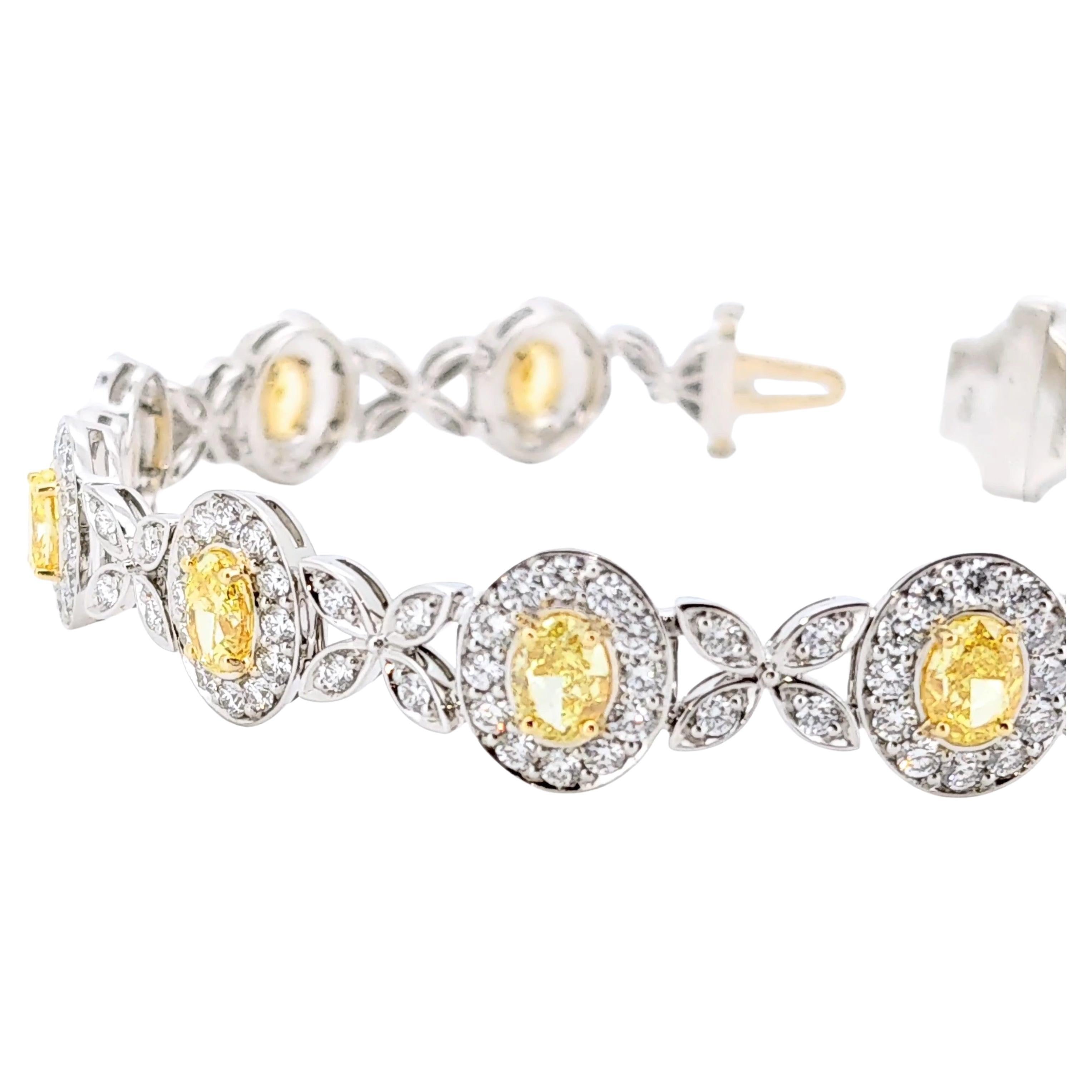 Bracelet de 8,58 carats de diamants blancs et jaunes naturels en or 18k et platine 950