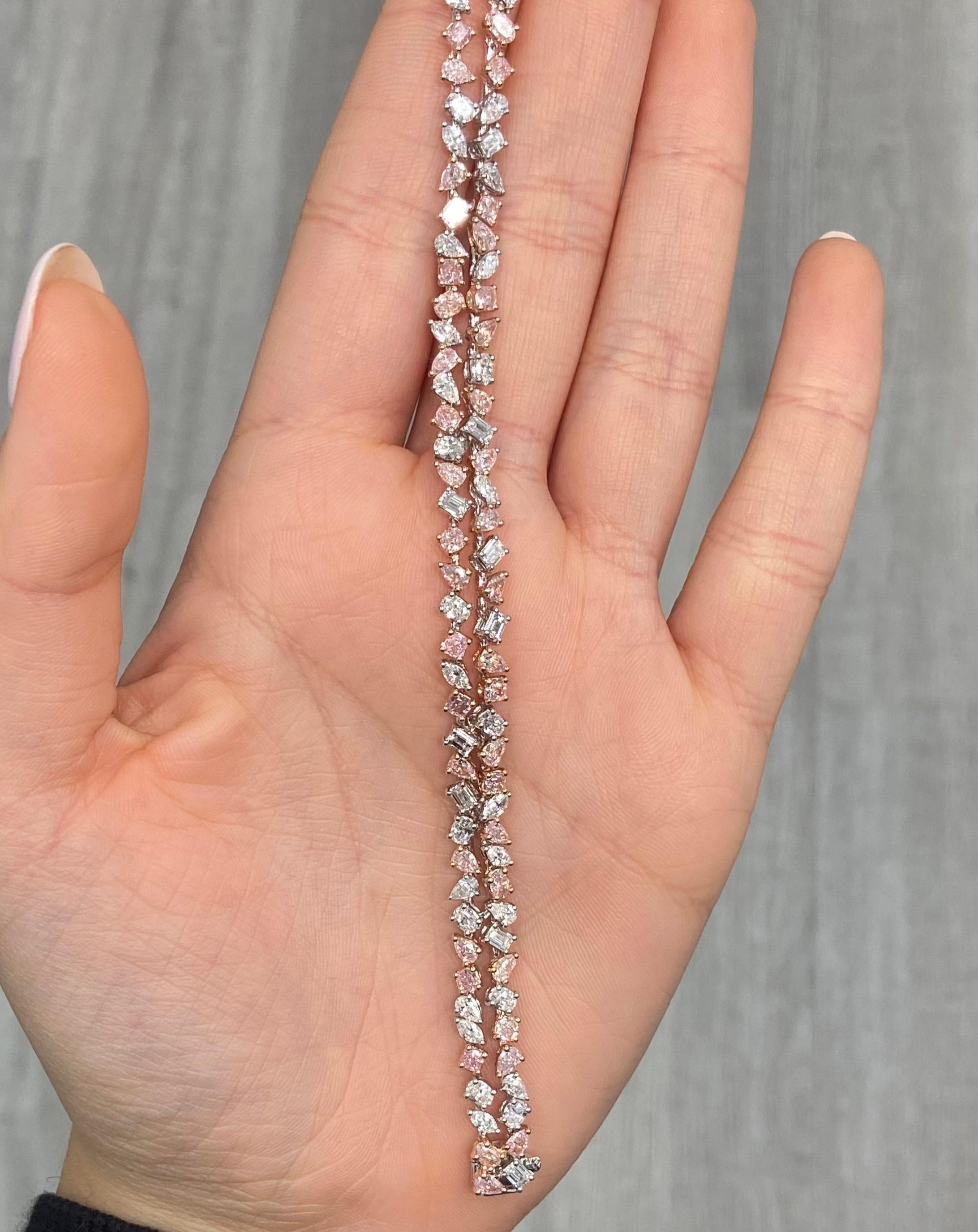 8.5ct Fancy Pink & White Diamond Double Row Bracelet In New Condition For Sale In New York, NY