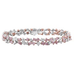 Bracelet à double rangée de diamants roses et blancs fantaisie de 8,5 carats