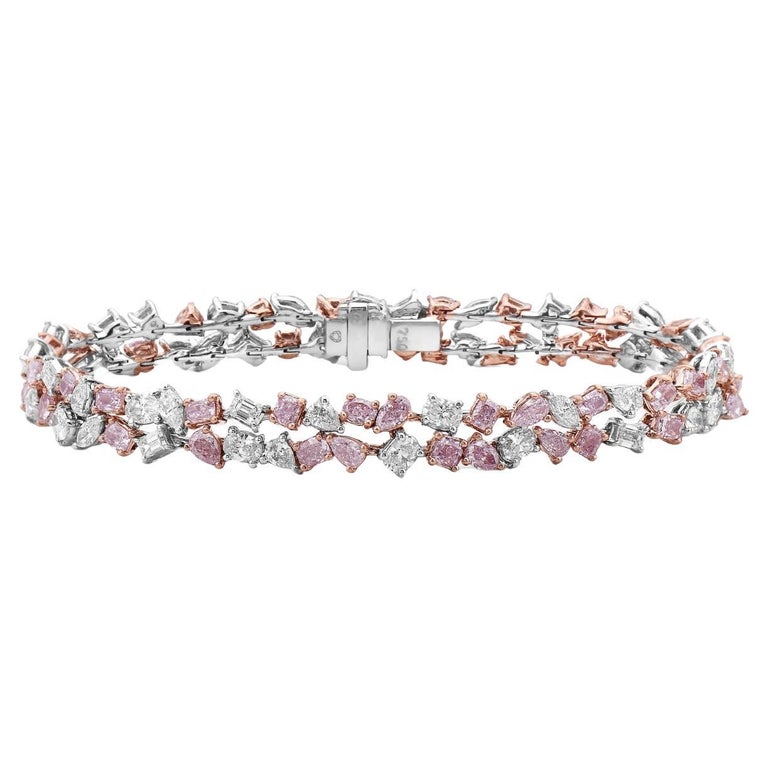8.58ct Double Row Pink and White Diamond Bracelet For Sale at 1stDibs | pink  diamond bracelet white gold, pink diamond bracelets, double strand tennis  bracelet