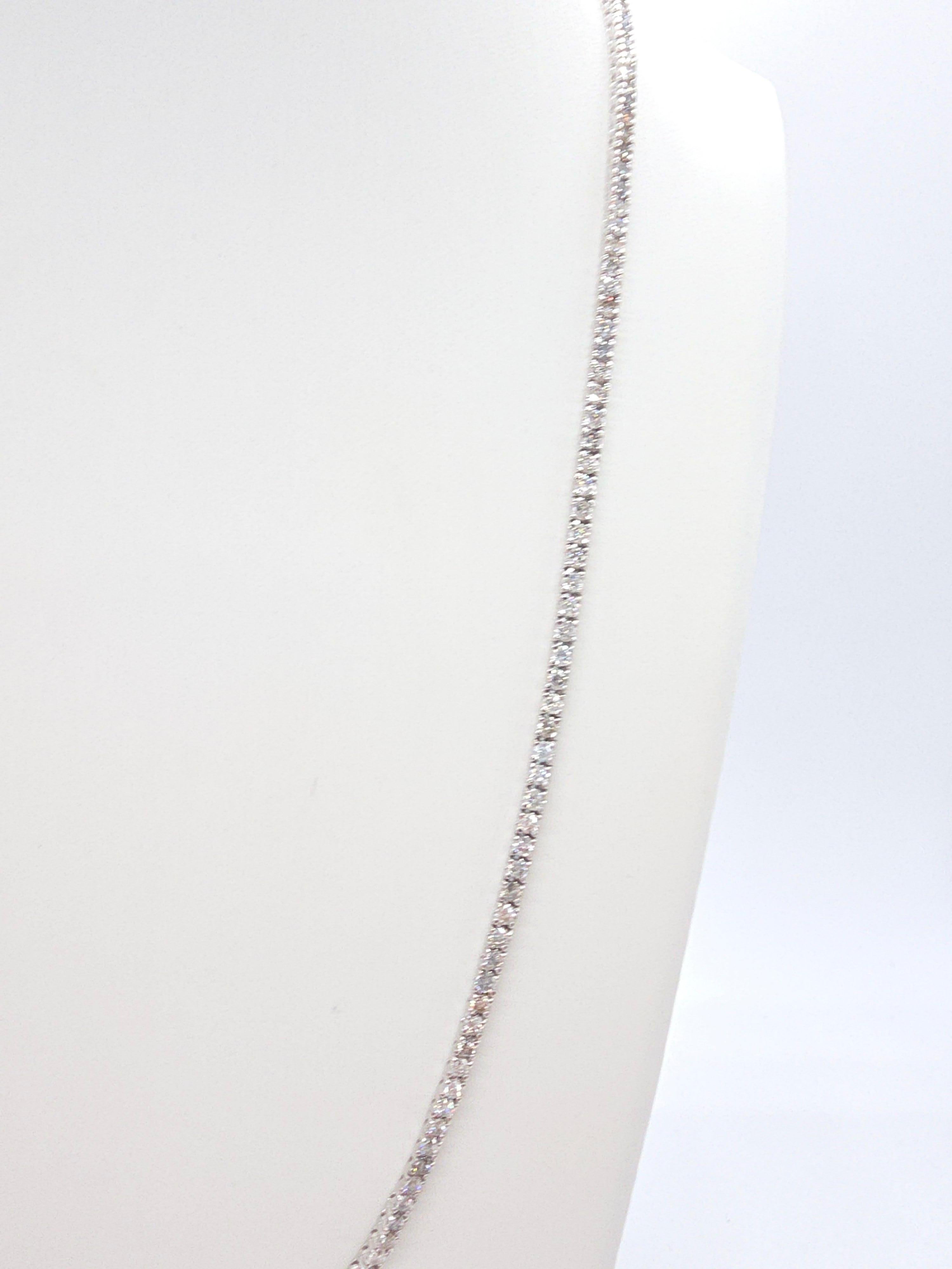 Round Cut 8.59 Carat Natural Diamond Tennis Necklace 14K White Gold 20'' For Sale