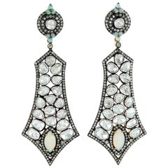Pendientes de ópalo etíope con diamantes talla rosa de 8,59 quilates