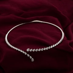 8.59ct Round Pear Diamond Bypass Wrap Choker Necklace 18k White Gold