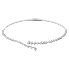 8.59ct Round Pear Diamond Bypass Wrap Choker Necklace 18k White Gold