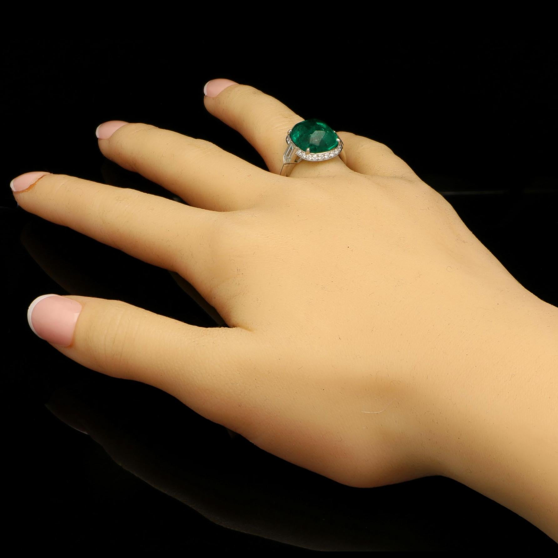 Emerald Cut 8.59 Carat Sugar Loaf Cabochon Colombian Emerald Ring with Diamond Halo