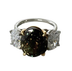 8.59 ctw Vintage Style Alexandrite & Diamond Three-Stone Ring 18K White Gold