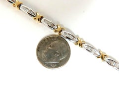 .85 Carat Baguette X Diamonds Bracelet Two-Toned 14 Karat