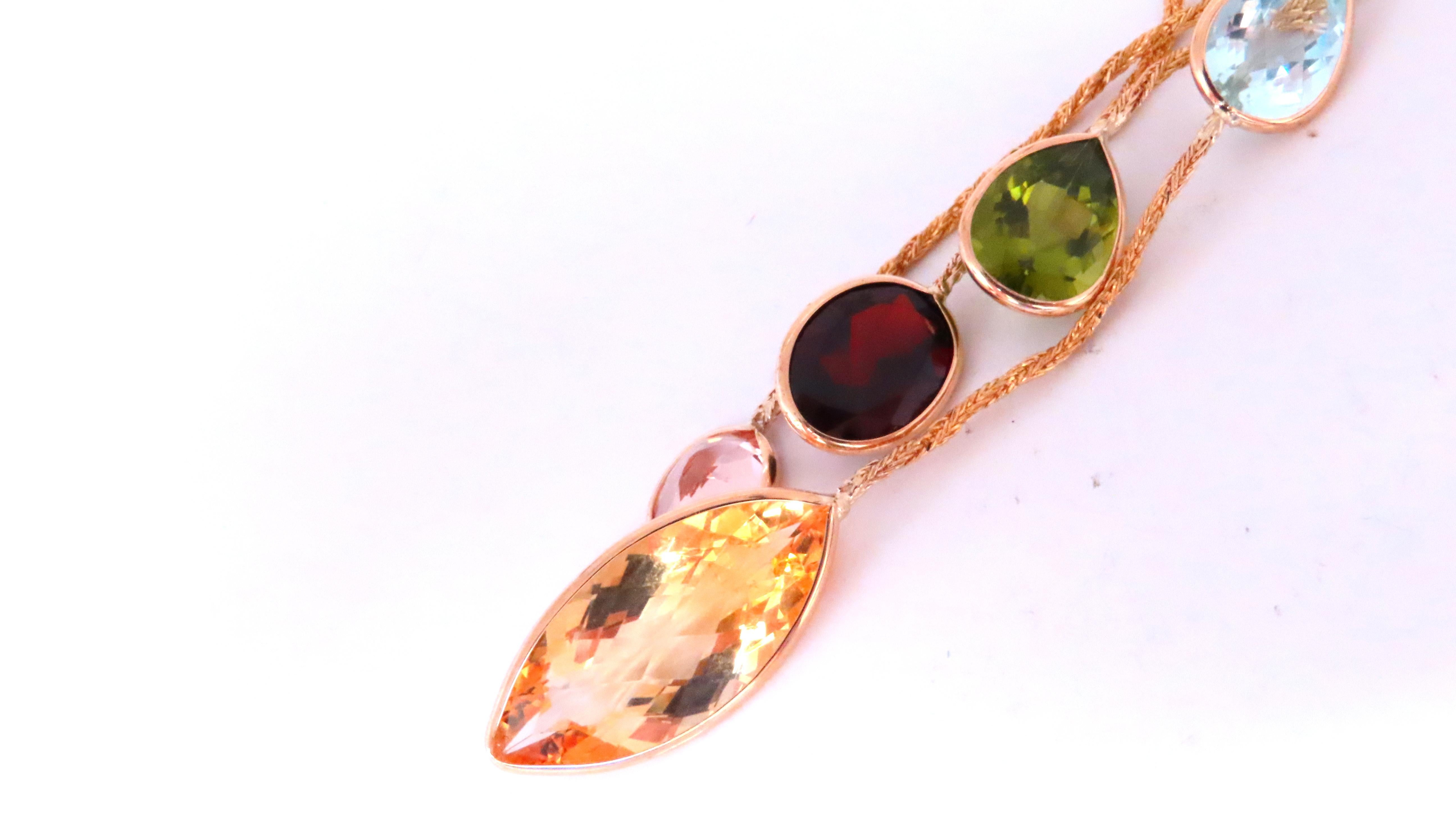 85ct Citrino Natural Amatista Peridoto Granate Collar Colgante 14kt 12403 Contemporáneo en venta