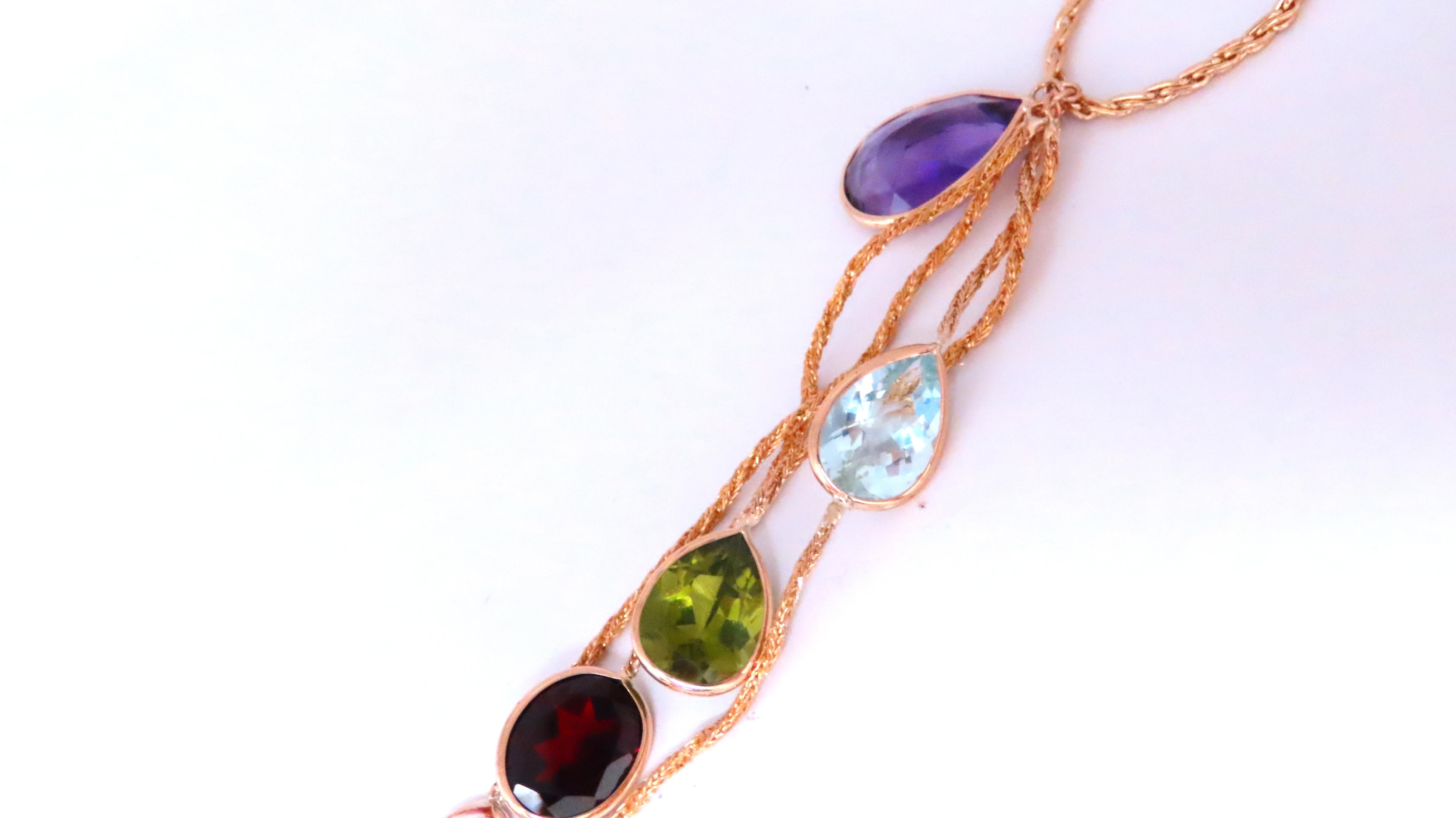 85ct Citrino Natural Amatista Peridoto Granate Collar Colgante 14kt 12403 Corte pera en venta