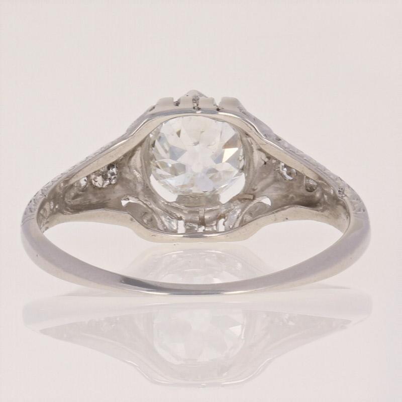 Old European Cut .85 Carat Art Deco Diamond Engagement Ring, Platinum GIA European