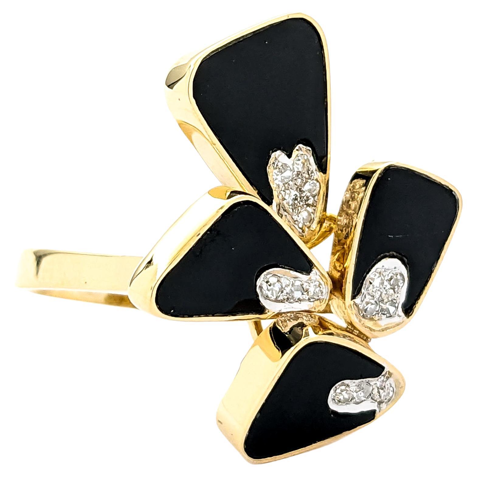 8.5ctw Onyx & Diamond Ring In Yellow Gold For Sale
