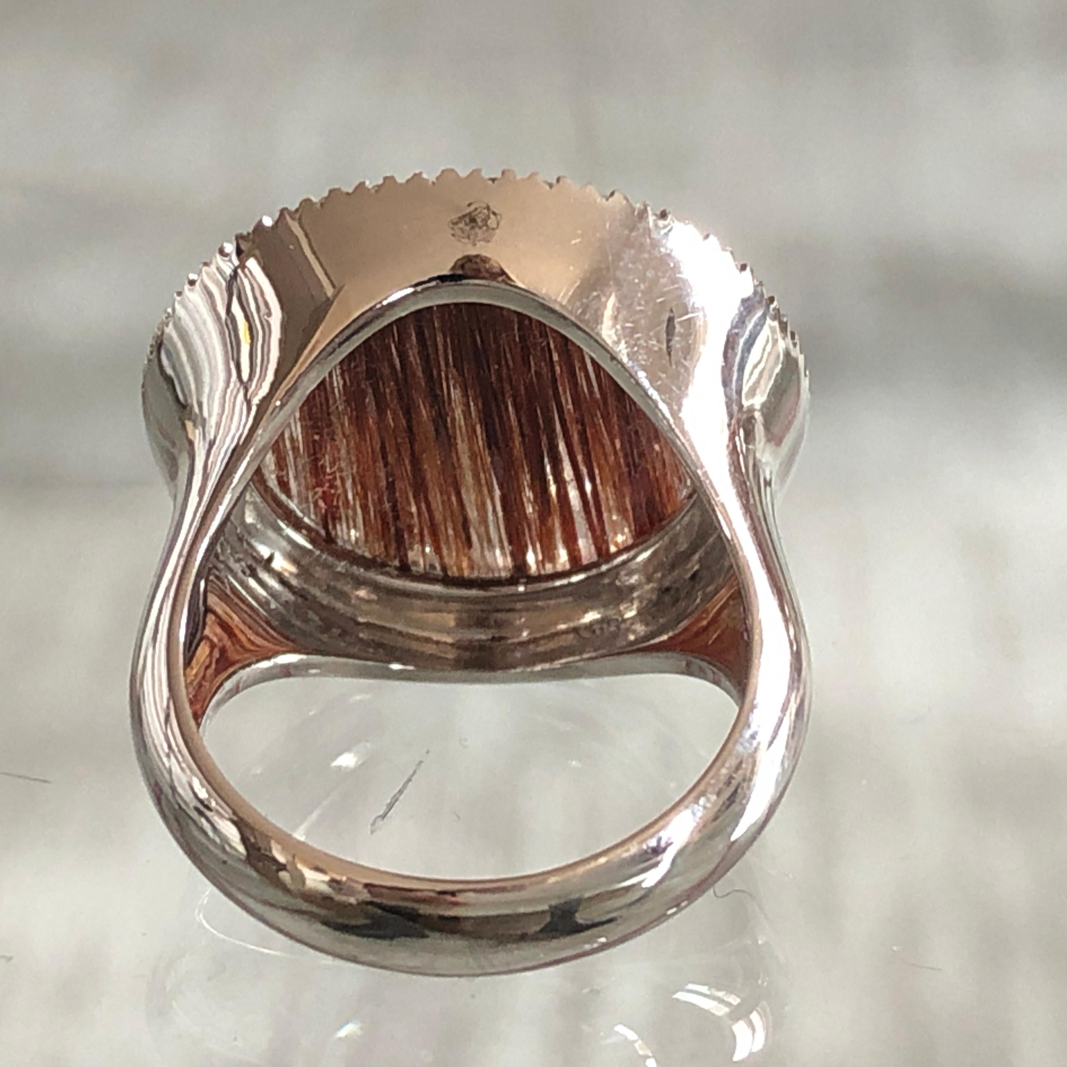 Berca 8,5 Karat Rutilquarz runder Cabochon 0,41 Karat weißer Diamant Cocktail Ring von Berca (Kissenschliff) im Angebot