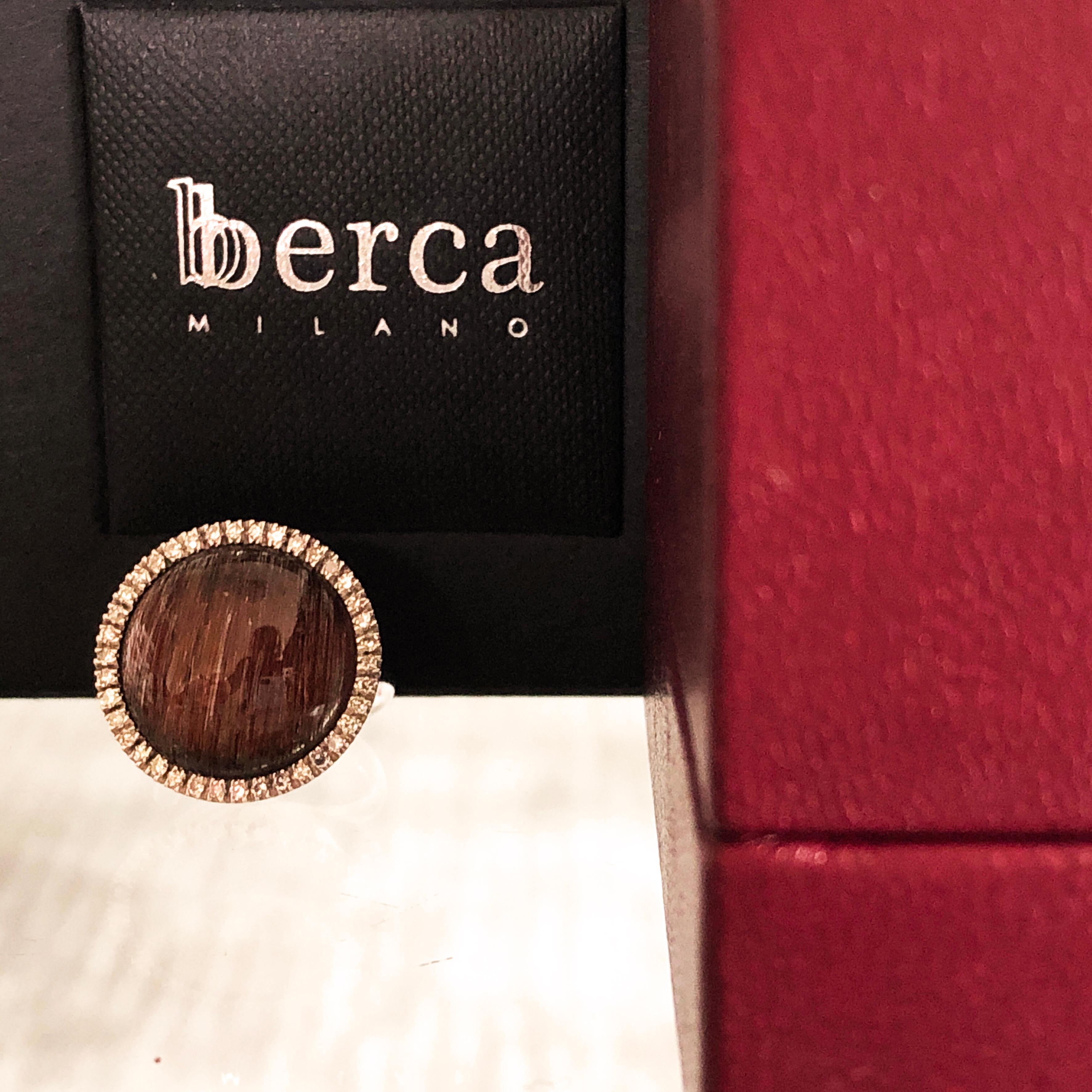 Berca 8.5Kt Rutilated Quartz Round Cabochon 0.41 Kt White Diamond Cocktail Ring In New Condition For Sale In Valenza, IT