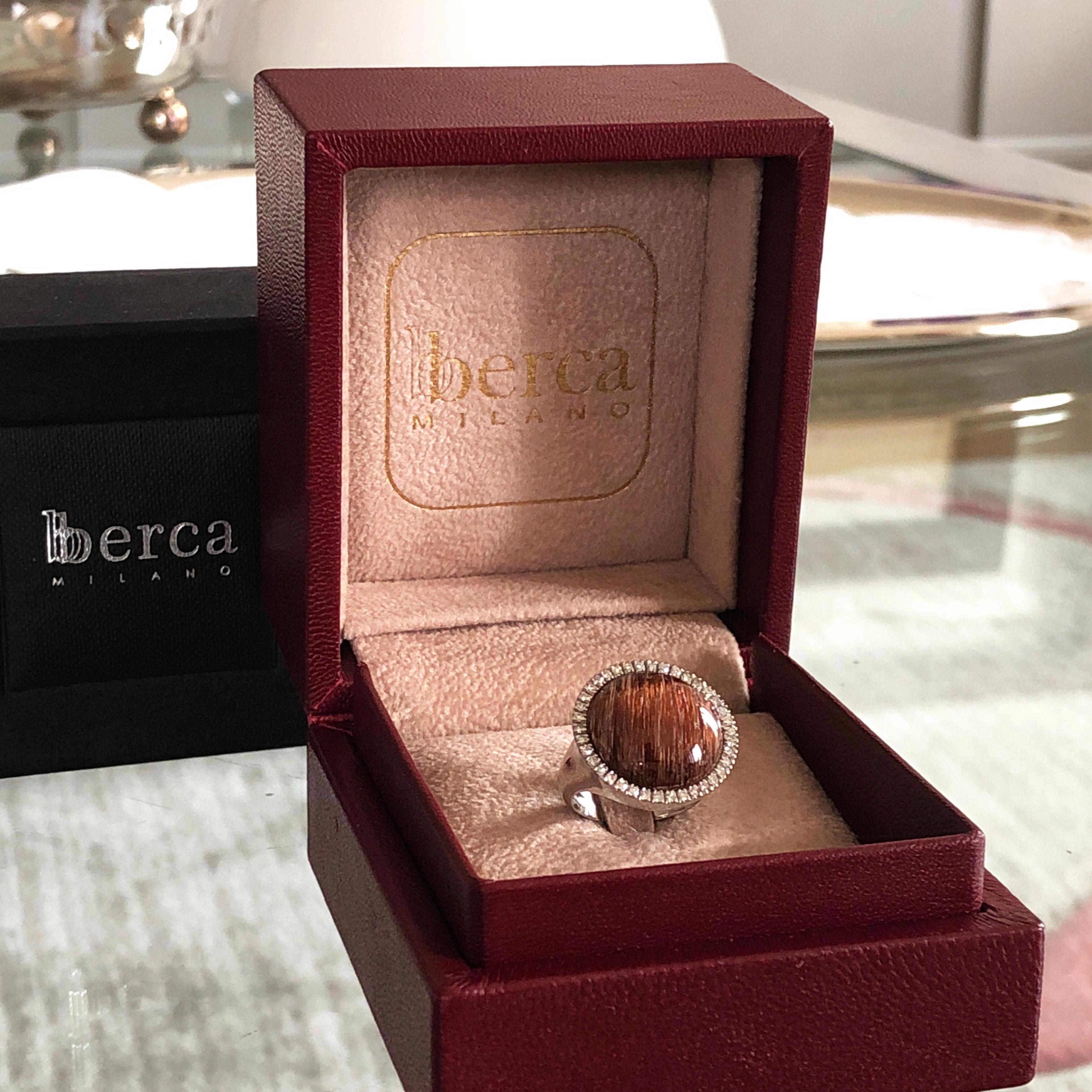 Berca 8,5 Karat Rutilquarz runder Cabochon 0,41 Karat weißer Diamant Cocktail Ring von Berca im Angebot 3