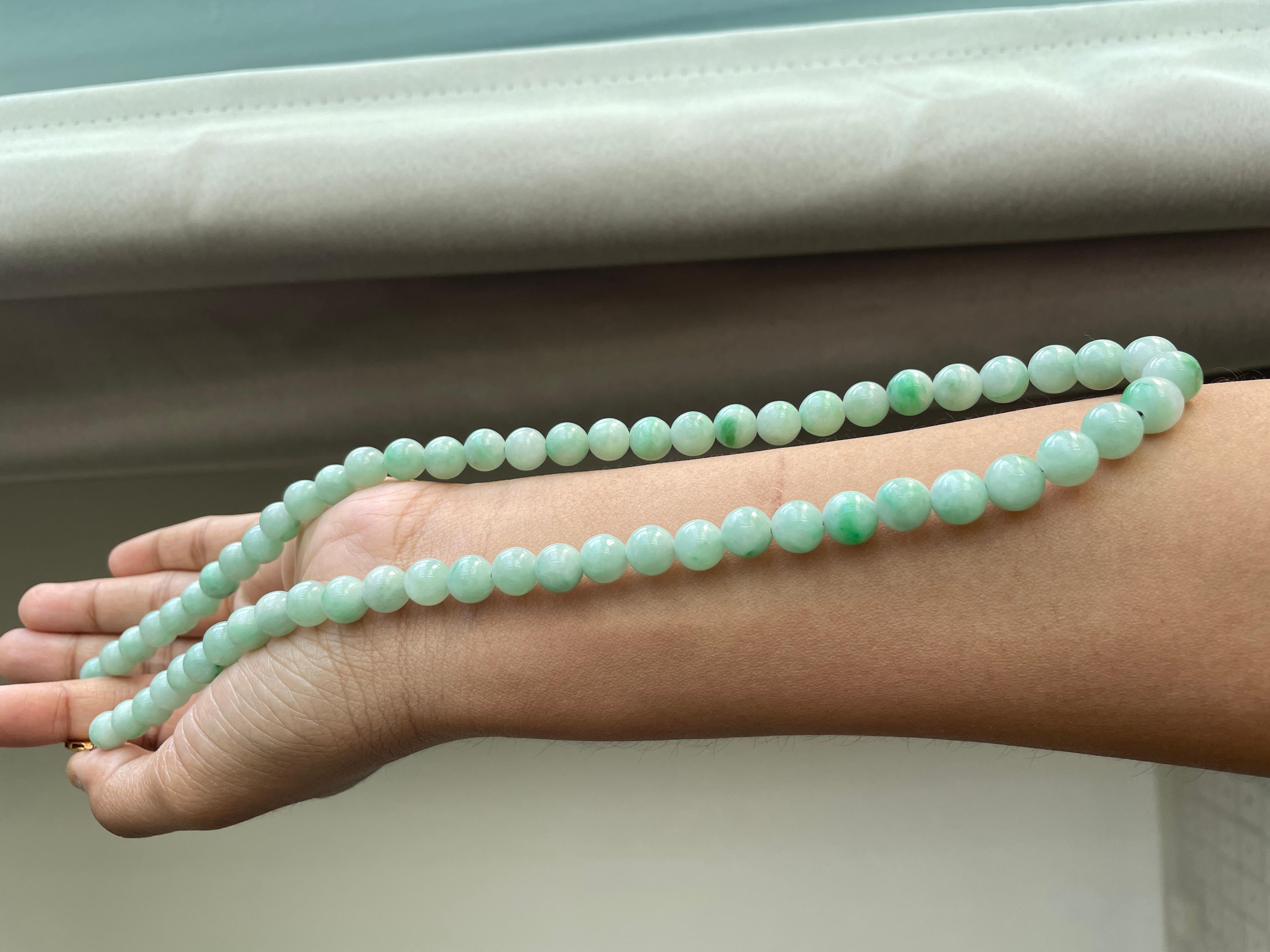 Art Deco 8.5mm bead sized natural Jadeite jade Mala necklace