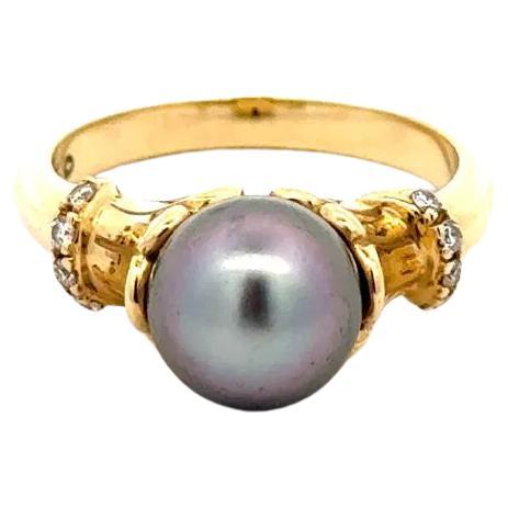 Anello in oro con perle nere e diamanti da 8,5 mm Estate Jewelry