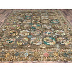 8'5"x10' Deckel-Teppich mit grünen Allover-Motiven und Naturfarben, Super Kazak Dense Weave-Teppich