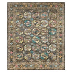 8'5"x10' Covert Green All Over Motifs Natural Dyes Super Kazak Dense Rug