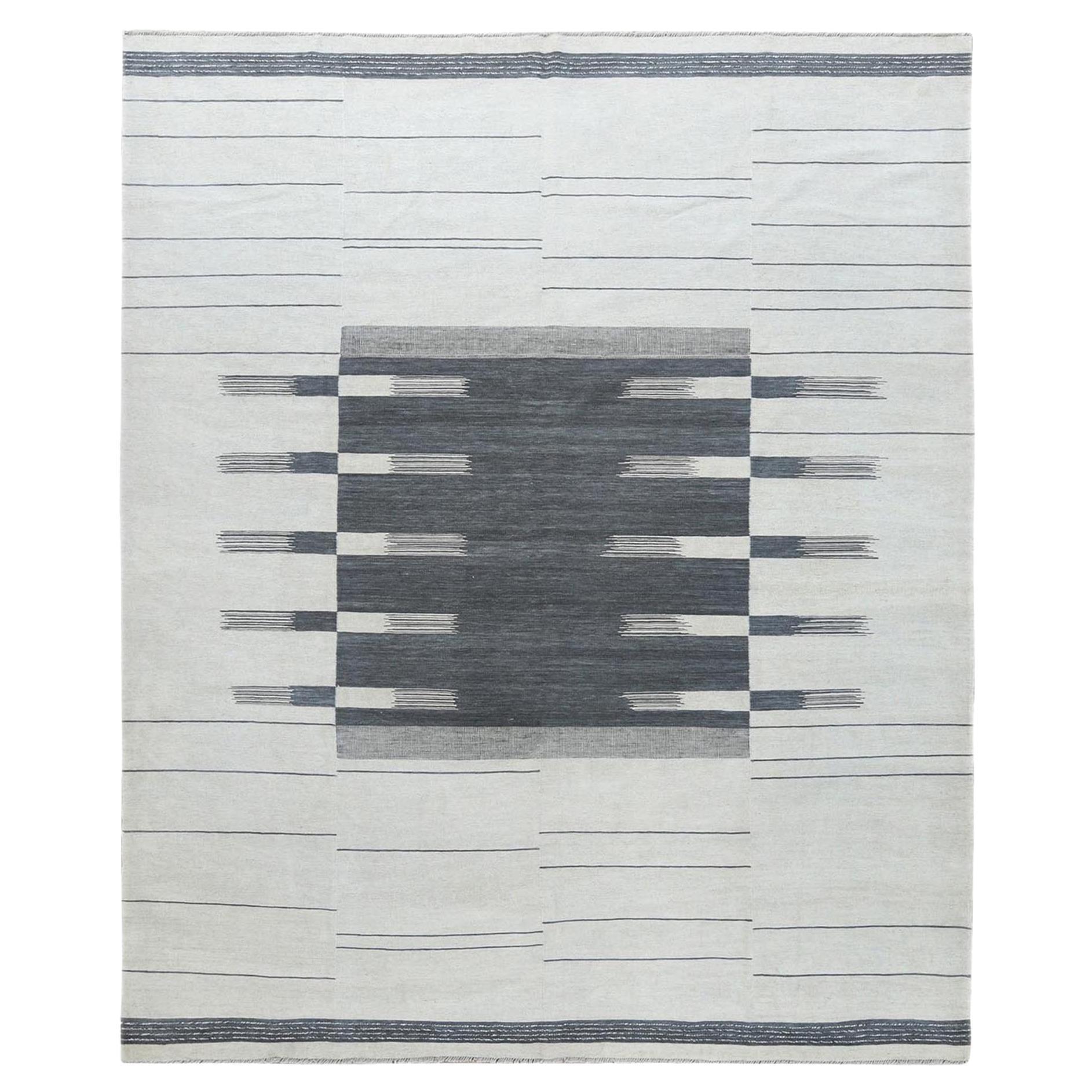 8'5 "x10'1" Flat WeaveKilim Tapis oriental d'avant-garde tissé à la main à motifs de rayures