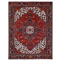 Alfombra oriental zoroástrica de Heriz, vintage, de lana pura roja, tejida a mano, de 8'5" x 10'9"