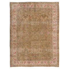 8.5x11 Ft Vintage Handmade Floral Pattern Turkish Wool Area Rug in Tawny Brown