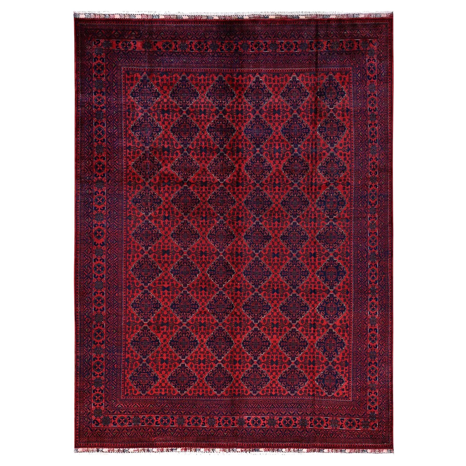 8
5"x11
2" Red Afghan Khamyab Star Design Hand Knotted Soft Wool Oriental Rug For Sale