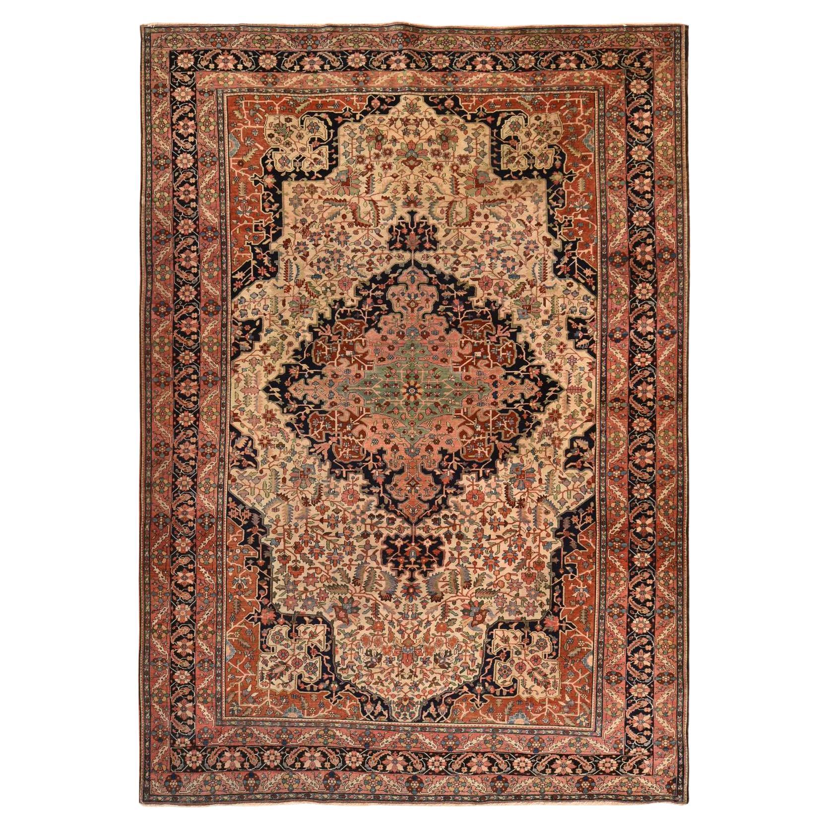 8'5"x11'4" Ivory Antique Persian Sarouk Fereghan Hand Knotted Wool Oriental Rug
