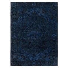 8'5"x11'4" Yale Blue Overdyed Vintage Persian Heriz Hand Knotted Pure Wool Rug