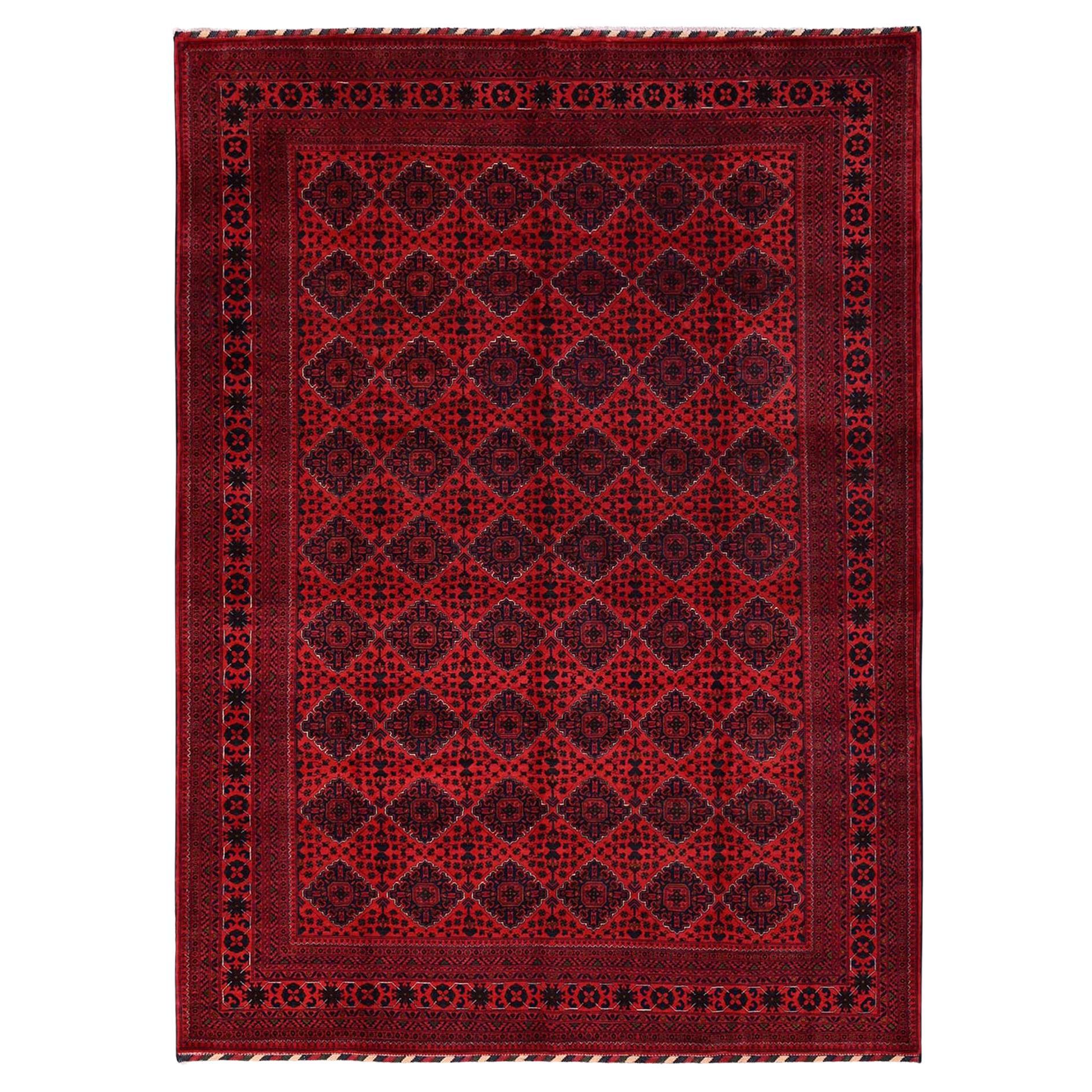 8
5"x11
5" Red Afghan Khamyab with Geometric Pattern Hand Knotted Soft Wool Rug