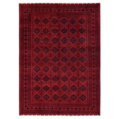 8
5"x11
5" Red Afghan Khamyab with Geometric Pattern Hand Knotted Soft Wool Rug