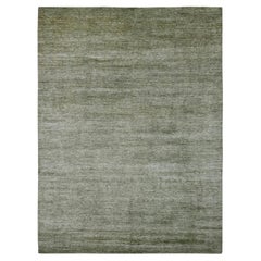 8'5"x11'5" Reseda Green Hand Spun Ghazni Wool Solid Pattern Hand Knotted Rug