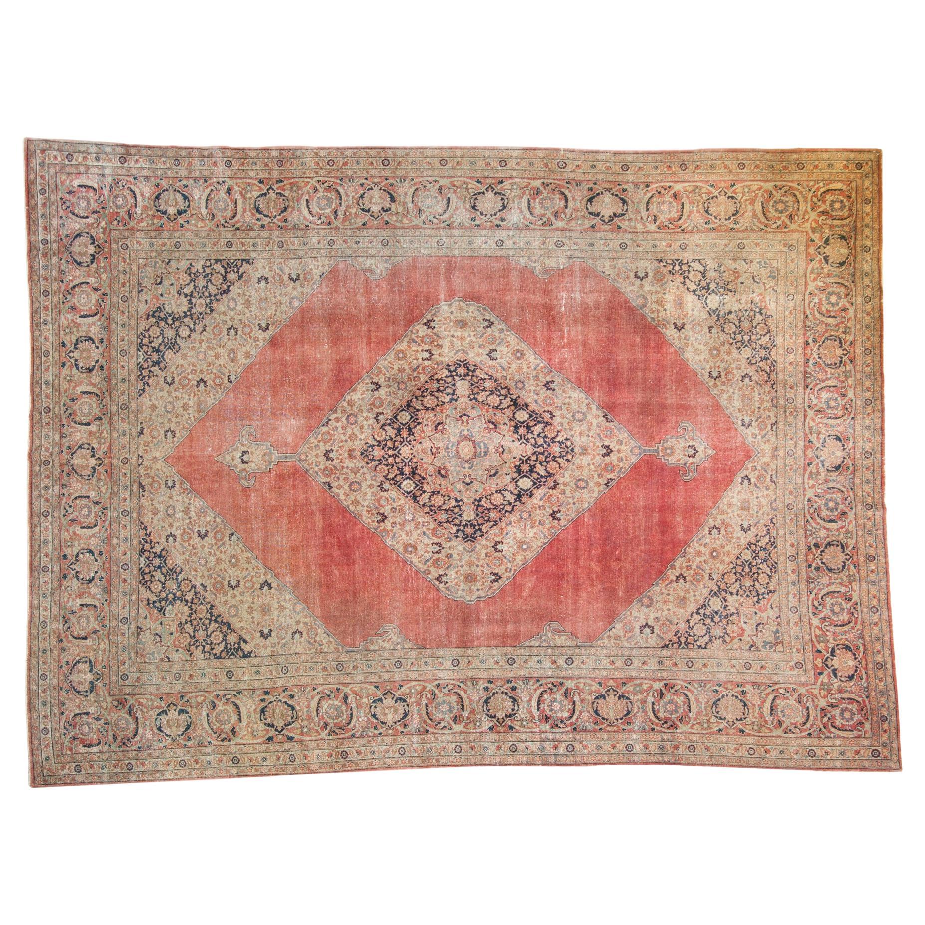 Vintage Distressed Jalili Tabriz Carpet For Sale