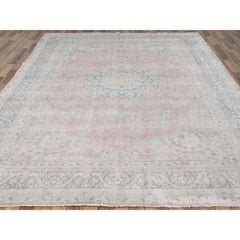 8'5"x11'9" Pink Vintage Farsian Kerman Distressed Look Wool Hand Knotted Rug